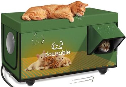 Outdoor Heated Cat House for Winter - Weatherproof & Insulated & Safe Escape Door Feral Cat Shelter with Waterproof Heated Cat Bed Pet Heating Pad, Warm House for Outside Stray and Barn Cats