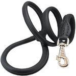 Dogs My Love 4ft Long Round Genuine Rolled Leather Dog Leash Black (Large: 1/2")