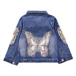 Spring And Autumn Girls Denim Paillette Butterfly Jacket Kid'S Jacket Top(5-6Y)