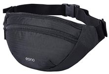 Eono Water Resistant Bum Bag with Adjustable Buckle Strap for Men, Women, Double Pockets Waist Fanny Pack for Hiking, Dog Walking, Travel & Outdoor Activities (Black)