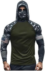 Men' Performance Fishing Hoodie Shirt UPF 50+ Sun Protection Long Sleeve UV SPF T-Shirts Rash Guard with Face Mask