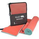 BEARZ Outdoor Travel Towel Microfibre Towel - 2 Pack Lightweight Microfiber Towel, Absorbent Quick Dry Towel, Microfiber Towels for Gym Beach Camping Hiking (Living Coral)