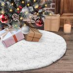 Dremisland Christmas Tree Skirt 48 inches White Christmas Tree Skirt with Sliver Sequin Snowflakes Luxury Faux Fur Plush Xmas Tree Skirt Holiday Party Christmas Decorations (48inch/122cm, Sliver)