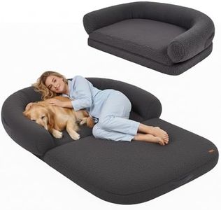 Advwin Foldable Human Dog Bed - 2 in 1 Flexible Giant Human Dog Bed for Adult People with Supportive Bolster Egg Foam, Calming Fluffy Faux Fur Orthopedic Big Bean Bed, Dark Grey
