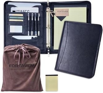 FORTAVEM Genuine Leather Zippered Padfolio with 3 Ring Binder, A4/Letter Portfolio Organizer for Work, Fits 13.9" Laptop, Business Folder with Notepad Holder, Meetings & Interviews (Black)