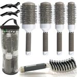 Round Brush Set for Blow Drying, with Boar Bristle Vented Curved Detangling Hair Brush, Thermal Tech Reduce Frizz Hair, Makes Hair More Smooth and Shiny for Curling & Straightening