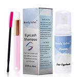 Eyelash Shampoo for Eyelash Extension Cleanser 60ml Eyelash Foam Cleanser Lash Cleanser Makeup Remover with Soft Brush and Eyelash Mascara Wand(Lash Shampoo-60ml)