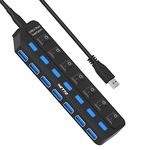 IVETTO USB Hub 3.0, 7 Port Data USB Splitter with Individual LED Switches for Laptop, PC, MacBook, Mac Pro, Mac Mini, iMac, Surface Pro and More USB Devices