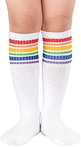 Soccer Socks Rainbow Socks Knee High Tube Socks Toddler Girls Uniform Socks Cotton Sport Stocking for Boys Girls 1 Pair Rainbow White One Size