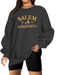 UNIQUEONE Halloween Sweatshirts Women Oversized Salem Massachusetts Shirts Embroidered Hoodies Crewneck Pullover Tops Grey