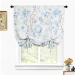 Leeva Tie Up Balloon Curtains for Windows, Adjustable Blue Floral Print Pattern Linen Small Window Shade for Kitchen Studio Bathroom, One Panel Energy Efficient Valances 45 x 63 Inches