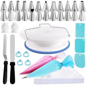 68Pcs Cake Decorating Supplies Kit, Included Turntable, Leveler, 24 Numbered Icing Piping Tips, 2 Spatula, 3 Scrapers, 30+1 Piping Bags, for Beginners Desserts Birthday Parties Mother's Day Gift Ideas