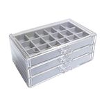 Chris.W Clear Acrylic Jewelry Box With 3 Drawers,Velvet Jewellery Organizer for Women, Girls Earring Holder Rings Case Necklaces Accessory Holder Bracelets Display Tray for Vanity Dresser (Grey)