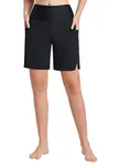 BALEAF Women's 7" Quick Dry Swim Board Shorts High Waisted UPF 50+ Swimsuit Bottom with Liner Pockets Black L