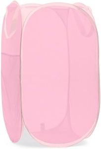 Handy Laundry Collapsible Mesh Pop Up Hamper with Wide Opening and Side Pocket - Breathable, Sturdy, Foldable, and Space-Saving Design for Clothes and Storage (Pink)
