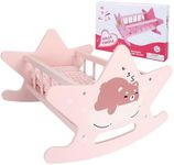 Offelec Wooden Baby Doll Crib Set, Pink Baby Doll Bed Toys, Rocking Baby Doll Cradle Accessories, Play Cradle for Dolls, Doll Furniture Accessories,Gift for Boys Girls Kids, Ages 3+