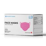 PPE Supply ASTM LEVEL 3 Disposable Face Masks - 3 Ply - Made in Canada Face Mask (Pack of 50) (Medium, Pink)