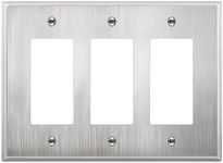 LIDER Triple Decorator Metal Wall Plate, Impact Resistant, Metal Outlet or Light Switch Cover, 430 Stainless Steel, Modern Decoration Upgrade, Mid-Size 3-Gang 4.88" x 6.77", Stainless Steel