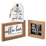 3 Pieces Coffee Bar Decor Sign Mini Coffee Bar Sign Farmhouse Coffee Accessories But First Coffee Wood Sign Rustic Wood Coffee Table Sign Vintage Kitchen Wood Plaque for Tier Tray Decor(Coffee)