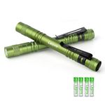 Lepro LED Torch Battery Powered, 2 Pack Pen Torch with Clip - Small Flightlight, 3 Modes, IP44 Waterproof for Camping, Emergencies, Repairs, Dog Walking, Power Cuts (Batteries Included), Green