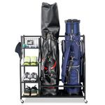 Mythinglogic Golf Storage Garage Organizer,2 Golf Bag Storage Stand and Other Golfing Equipment Rack & 4 Removable Hooks, Extra Large Design for Golf Clubs Accessories