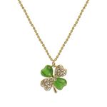 JeanBeau Lucky Clover Necklaces for Women Teen Girls Cute Green Gold Four Leaf Rhinestone CZ Clover Pendant Necklace Rhinestone Dainty Chain Choker St.Patrick's Day Prom Wedding Accessories Jewelry Gift