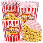 Youeon 12 Pack Large Plastic Popcorn Bowls, 85 Oz Reusable Popcorn Containers in Red & White Striped Retro Style, Popcorn Buckets for Movie Night, Theater, Party Theme