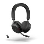 Jabra Evolve2 75 Wireless PC Headset with 8-Microphone Technology - Dual Foam Stereo Headphones with Advanced Active Noise Cancellation, USB-A Bluetooth Adapter and MS Teams-compatibility - Black