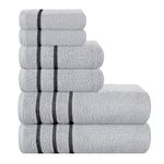 MyOwn Ultra Soft 6 Pack Cotton Towel Set, Contains 2 Bath Towels 28x55 inch, 2 Hand Towels 16x24 inch & 2 Wash Coths 12x12 inch, Ideal Everyday use, Compact & Lightweight - Light Grey, 71642