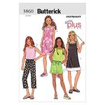 Butterick Patterns B3860 Size 7-8-10-12-14 Girls Plus Top/Dress/Shorts/Pants, Pack of 1, White