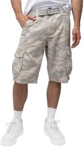 RAW X Mens Belted Cargo Shorts, Relaxed Fit Casual Knee Length Cargo Shorts for Men, Sand Camo, 32
