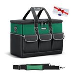 WINHUNT Tool Bag, 14-inch Wide Mouth Tool Storage Organiser, 600 Denier with 6 Interior 8 Exterior Pockets for Home DIY & Equipment Storage, Green and Black (14 inch)