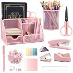 12 in 1 Pink Desk Organizers and Accessories Set Pink Office Supplies Include pink Stapler Pen Holder Tape Holder Staples Scissors Ruler Staple Remover for Home School Gifts for Coworkers Woman Men