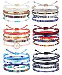 LOLIAS 24 Pieces Waterproof String Bracelets for Women Surfer Wave Boho Bracelet Adjustable Handmade Friendship Bracelet String Ocean Beach Boho Bracelets Anklets for Women, Adjustable, Copper, no