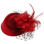 color style Women's Flower Mesh Fascinator Hair Hat Clip Party Performance Wedding Veil Vintage Headband Red