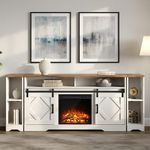 Wampat Fireplace TV Stand for TVs Up to 85 Inch, Electric Fireplace TV Console,Wood Entertainment Center with Storage Cabinet,Sliding Barn Door,2 Heating Mode,5 Brightness,White