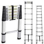 DlandHome 10.5ft Aluminum Telescopic Ladder Extension Ladder Folding Ladder Multi Purpose Home Telescoping Ladder EN131 Standard, JF007