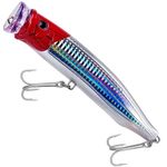 THKFISH Popper Lures Saltwater Tuna Popper Topwater Fishing Lures for Surf Fishing Bass with 3D Eyes for GT Tuna Large Fish 5.9in RED-1PC