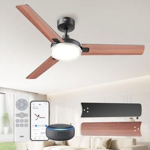 DREO Smart Ceiling Fans with Lights, 52 Inch(132cm) Ceiling Fan, 12 Speeds & 3 Fan Modes, Stepless Color Tones, Dimmable LED Light, 1-12H Timer, Quiet DC Motor, Black