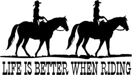 CreativeSignsnDesigns Life is Good- with Horses Trail Riding Graphics- Trailer or Truck Vinyl Decal (20"x11.5", Black)
