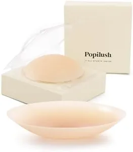 Popilush Nipple Covers for Women - Sticky Bra - Reusable Silicone Nipple Pasties Waterproof with Travel Case Crème Large (Fits DD-H Cups)