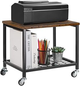 Pinter Rolling Cart 2 Tier Mobile Printer Stand Under Desk Storage Cart Industrial Printer Table with Wheels for Fax Machine, Copier, Scanner in Home Office, Brown and Black