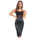 KBRPEY Womens Summer Spaghetti Dress Sexy Lace Hollow Out Dress Y2K Spaghetti Straps Form-Fitting Midi Bodycon Dresses for Clubwear Party Nightwear Cocktail Dress (S)