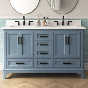DELUXE LIVING 60 Inch Modern Bathroom Vanity with Double Sink, Steel Blue