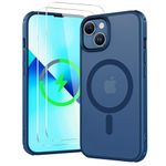 Iokmax Magnetic for iPhone 13 Case/iPhone 14 Case [Compatible with MagSafe] with 2X Screen Protector, Military-Grade Slim Shockproof Phone Case Translucent Matte Cover for iPhone 13/14 6.1inch, Blue