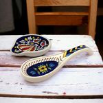 Malaikah Blue Hand-Painted Ceramic Combo of Big/Small Spoon Rest Ideal for Kitchen | Serveware | Cutlery Rest | Kitchen Utensil | Pack of 2