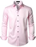 LucMatton Men's Stylish Stretch Wrinkle-Free Dress Shirt Formal Long Sleeve Slim Fit Button Down Shirts for Wedding Party Pink Medium