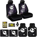 Yupbizauto 9 Pieces Nightmare Before Christmas Jack Skellington Car Truck SUV Seat Covers Rubber Front and Rear Floor Mat Set with Little Tree Air Freshener Bundle Set