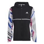 adidas Men's Own the Run Seasonal Jacket, Black/White/Lucid Fuchsia/Lucid Blue, Medium