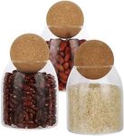 ABuff 3 PCS 500ml/17Oz Glass Storage Container with Ball Cork, Small Glass Candy Jar Cute Decorative Organizer Bottle Canister Jar with Wood Ball Lid for Candy, Food, Coffee Bean, Nut, Spice, Tea